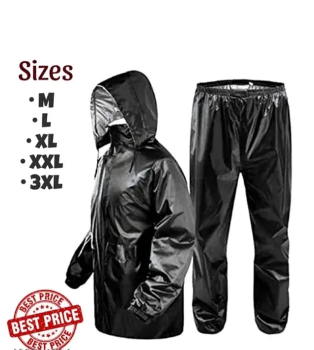 Polyester Full Sleeves Rainsuit Set for Men (Black, M)